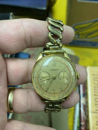 Vintage Cronographe Suisse Chronograph 18K Gold Watch 3