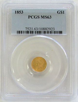 1853 Gold United States Princess Head $1 Dollar Coin Ngc State 63