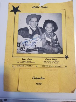 Vintage 1959 Calendar Of B.  C.  Country Music Singer Evan Kemp.  Autographed