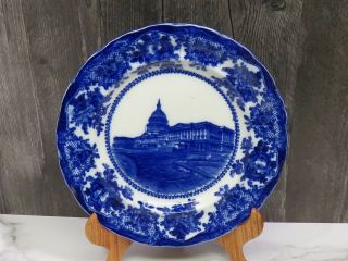 Antique W Adams & Co Us Capital Flow Blue Staffordshire Plate 10.  25 "
