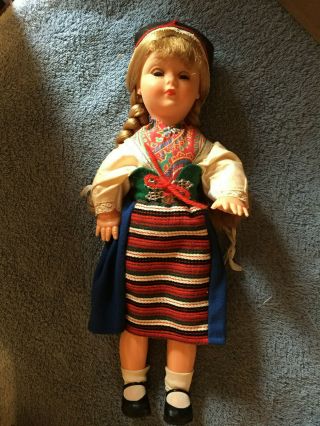Vintage Souvenir Sweden Girl Doll - Sleepy Eyes - 11 "
