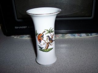 Vintage Herend Hungary Hand Painted Birds & Butterfly 4 1/2 " Flower Vase
