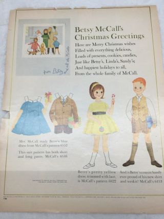 1962 Vintage Betsy Mccall Christmas Greetings Paper Dolls Uncut