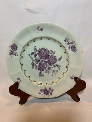 Set Of 8 Adams Calyx Ware Plates 8 " Purple Roses Design In.