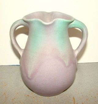 Muncie Pottery Green Over Lilac Purple Drip Vase