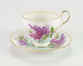 Paragon Lilac Cup And Saucer Set W Cyan Blue Center & Gold Band,  Vintage England