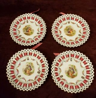 Vintage Set Of 4 Germany Courting Couple 5 - 1/2 " Plates Pierced With Ribbon