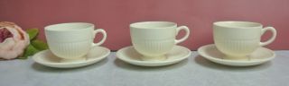 Vintage Set Of 3 Wedgwood Etruria Barlaston Edme Ribbed Cups And Saucers