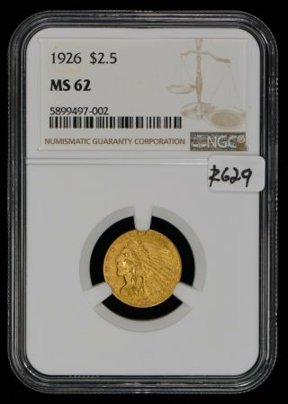 1926 G$2.  50 Indian Head Gold Quarter Eagle - Luster - Ngc Ms 62 - Z629