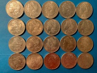 Us Coins - 1 Roll (20 Coins) Mixed Morgan And Peace Dollars - (xf - Unc) -