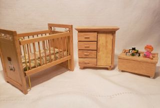 Dollhouse Miniature 1:12 Light Oak Nursery Set With