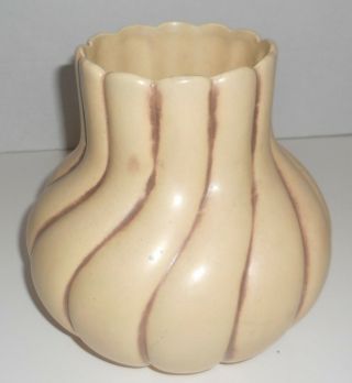 Rumrill Pottery 30’s 7 1/2” Vertical Ribbed Vase 451 Ivory/brown Deco Ohio Usa