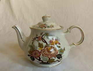 Vintage Sadler England China Tea Pot Flowers Gold Trim Numbered