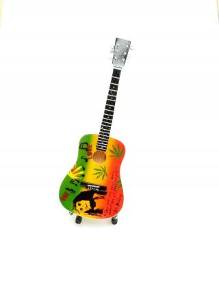 Bob Marley Miniature Guitar.  Details.  Mahogany Wood.  Mini Art
