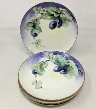 Vtg Set Of 5 Porcelain Hand Painted Grape Berry Signed Dessert Plates Japan Br20