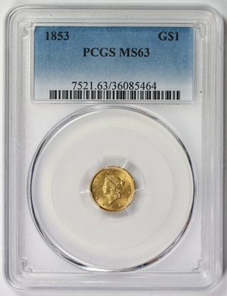 1853 Liberty Head Gold Dollar $1 Ms 63 Pcgs