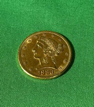 1886 S Five Dollar Us Gold Coin - Circulated -