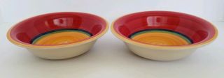 Royal Norfolk Mambo Set Of 2 Coupe Soup/cereal Bowls Exc Red Rim Yellow Center