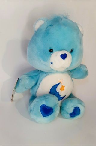 2002 Care Bear Blue Plush Bedtime Bear Stuffed Plush Moon Star By Play Along 12 "