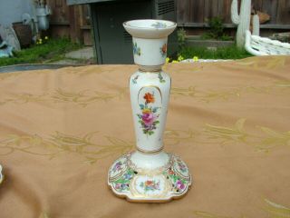 Vintage Carl Thieme Dresden Porcelain Floral Decorated 6 3/4 " Candlestick