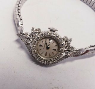 Vintage 14k White Gold With Diamonds Longines Ladies Watch