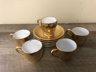 Vintage China Royal Worcester Gold Lustre Set/5 Tea Cup Set Creamer Sugar