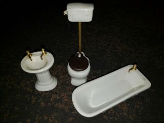 Vintage Doll House Miniature Porcelain Bathroom 3 Piece Set