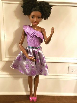 Barbie African American 28 " Doll W/ Lashes Poseable Best Friend In Purple Dress