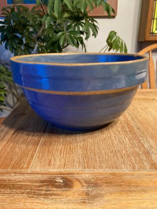 Old Yellow Ware Stoneware Deep Blue Banded Mixing Bowl