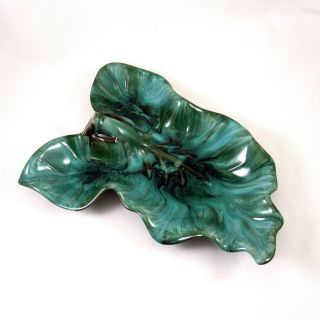 Blue Mountain Pottery Canada Large Teal Green Blue Leaf Dish Vintage 1960s