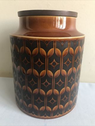 Hornsea 8” Pottery Canister With Wood Lid Mid - Century Modern - Made In England
