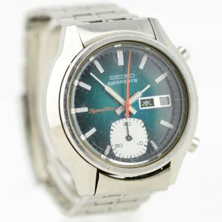 I215 1974 Vintage Seiko Speedtimer Green Monaco Dial Chronograph Watch 6139 - 8050