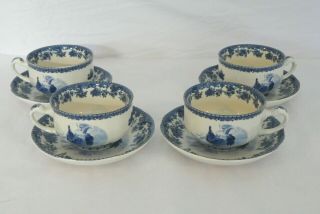 William James Farmyard Rooster Cups & Saucers - Set Of 4 -