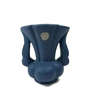 Vintage 1940s Niloak Art Pottery Vase Matte Blue Angel Wings Handled Foil Label