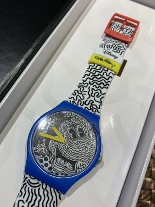 Swatch Eclectic Mickey Keith Haring Art Special Suoz336 W/tote,  Stickers