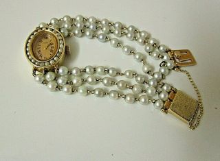 Vintage Lucien Piccard 14k & Pearls Ladies Watch.  6 " Non Running