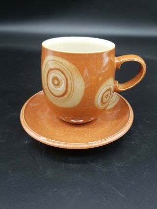 Denby Langley Fire Chilli Orange/sage/tan Swirl Coffee Mug W/saucer,  England Vg