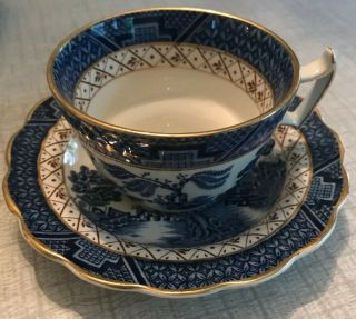 Rare Early Booths Real Old Willow Blue Scale Cup Saucer China Chinoiserie 2
