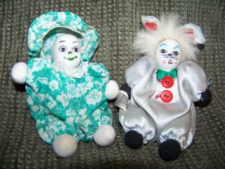 5 - Inch Glass Miniature Clown Pair; Mouse Clown With Tail; Repairs Expertly Made
