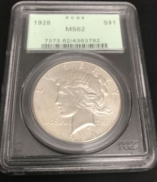 1928 Peace Dollar Bright White Pcgs Ogh Ms62