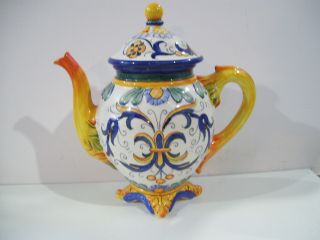 Vintage Tuscany Art Decorated Teapot Big Heavy 11.  5 " Tall Collectible Souvenir