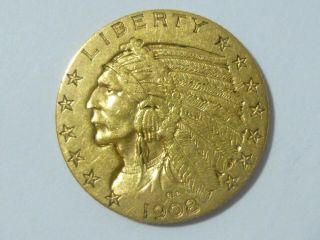 1908 D $5 Indian Head Gold Half Eagle Tough Date