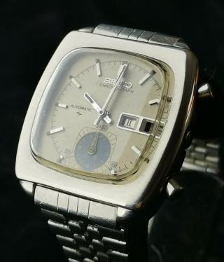 Vintage Seiko 7016 - 5000 Monaco Automatic Chronograph Silver Dial