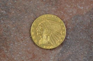 1908 D $5 Indian Half Eagle U.  S.  Gold Five Dollar Coin {35}