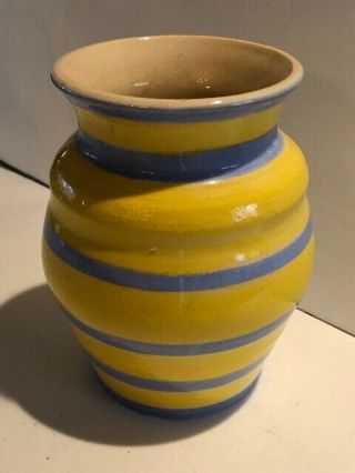 Handmade Liz Janis Yellow Striped Art Pottery Vase Signed By Artist Cute Easter