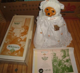 1995 Robert Raikes Bears 14 " Whitney White Dress Peach Roses Limited Edition