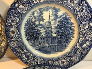 Vintage Staffordshire Liberty Blue Independence Hall China 5 Dinner Plates 10” 2