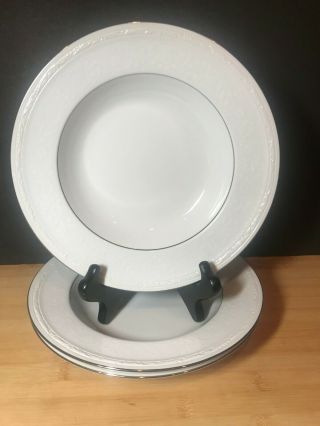 Noritake Whitecliff Platinum 4251 Rimmed Soup Bowls Set Of Three