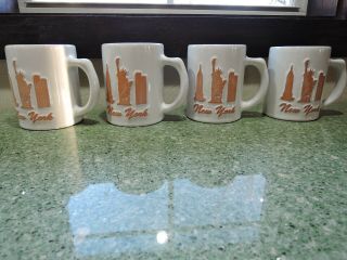 Set Of 4 Frankoma York White Glaze Coffee Mugs Vintage Pottery