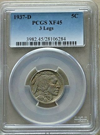1937 D Us Indian Head Buffalo Nickel 5 Cents,  3 Legs,  Pcgs Xf45